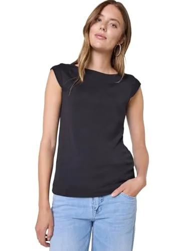 Street One Studio Damen 3227347 Jersey-Top, Dark Void Blue, 46 - Bodies für Damen, elegantes Sommertop mit U-Boot-Ausschnitt aus softem Baumwoll-Modalmix für optimalen Tragekomfort.