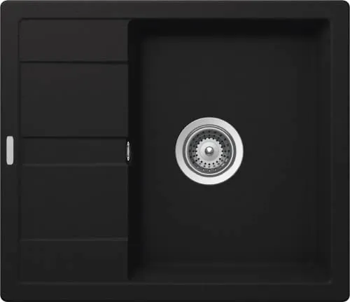 Victory S580 Granitspüle 58x50cm Küchenspüle Einbau Spülbecken ab 45/50er Schrank inkl. Drehexcenter Made in Germany (deep black)