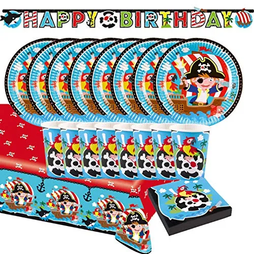 Krause & Sohn Party-Set Kindergeburtstag viele Teile Geschirr Geburtstag Dekoration Geburtstagstisch (Pirat)