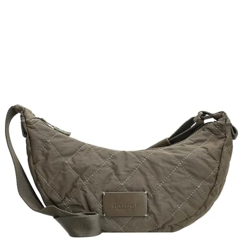 Seidenfelt Damen Halfmoon Crossbag HETTA - Khaki Grün, elegante Baumwolltasche mit verstellbarem Gurt und praktischen Fächern