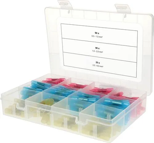 KS Tools Sortiment Schrumpfstoßverbinder 200-teilig - Vielseitiges Sortiment von 0,5 mm² bis 6 mm², ideal für professionelle Elektroinstallationen und Reparaturen.