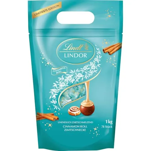 Lindt Schokolade | LINDOR Kugeln Cinnamon Roll, 1kg Beutel, Großpackung | ca. 78 Kugeln, Vollmilch Schokolade, Zimtschnecken-Geschmack, zum Teilen & Verschenken, Vorrat, zartschmelzend, Genussmomente