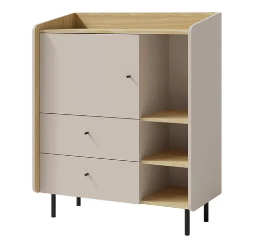 Lomadox Kommode ALAMO-133, sandbeige mit Eiche Nb., 2 Schubladen, 1 Tür, 3 offene Fächer