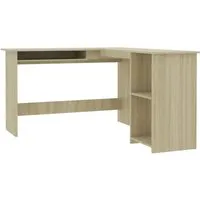 vidaXL Eckschreibtisch L-Form Sonoma-Eiche - Kinderschreibtisch mit großem Platzangebot, ausziehbarer Tastaturablage und 2 offenen Regalen für optimale Organisation im Arbeitszimmer.