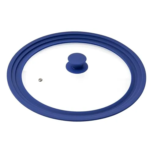 bremermann Universaldeckel 30/32/34 cm - Blau - Pfannendeckel mit Silikonrand für drei Größen, energiesparend und hitzebeständig bis 260°C. Ideal für Sichtkochen mit Dampfauslassventil.