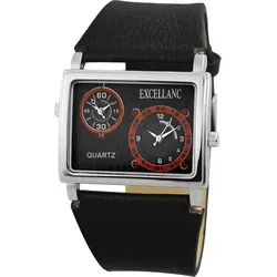 Excellanc Herrenuhr mit Kunstlederionsarmband - Silber/Schwarz