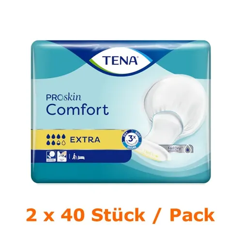 TENA Comfort Extra Sparpaket (2 x 40 Stück) - Inkontinenzeinlagen mit integriertem Nässeindikator und doppeltem Saugkern für maximale Sicherheit und ein trockenes Hautgefühl. Ideal für mittlere bis schwere Inkontinenz, Unisex. Schützen Sie Ihre Haut effektiv!