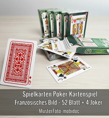 Spielkarten Playing Cards 52 + 4 Joker – Kartenspiel französisches Bild – Poker