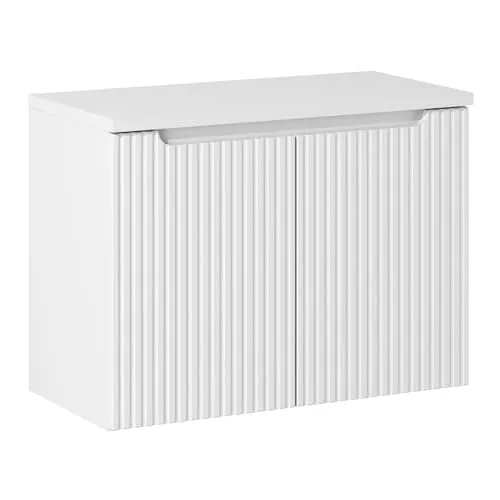 Lomadox Badezimmer Waschtischunterschrank 80cm, Weiß mit gerillter Front - Unterschrank fürs Bad mit elegantem, minimalistischem Design. Ideal für kleine Badezimmer dank reduzierter Tiefe und Softclose-Türen für sanftes Schließen.