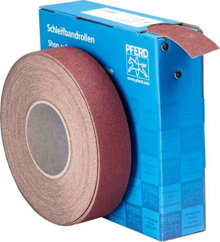 PFERD TOOLS Schleifpapierrolle 45016406, Körnung 60, 25m x 38mm - Zubehör für Elektrowerkzeug, ideal für die Bearbeitung von Stählen und NE-Metallen, mit praktischer Abreißkante für einfachen Einsatz.