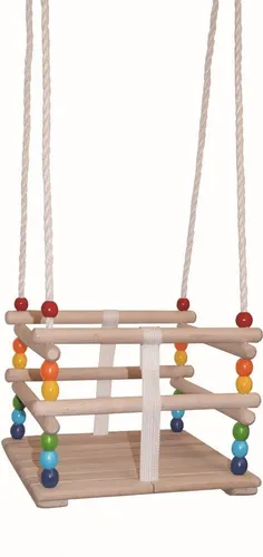 Kleinkinder Schaukel aus Holz Mehrfarbig - Schaukel für Kleinkinder aus robustem Massivholz, ideal für drinnen und draußen, maximale Belastung 30 kg, große Sitzfläche von 30x30 cm – sicher und langlebig für Kinder ab 1 Jahr.