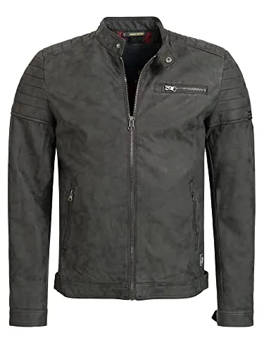 Indicode Herren Manuel Lederjacke aus Leder-Imitat | Motorradjacke Bikerjacke für Männer Dk Grey, M
