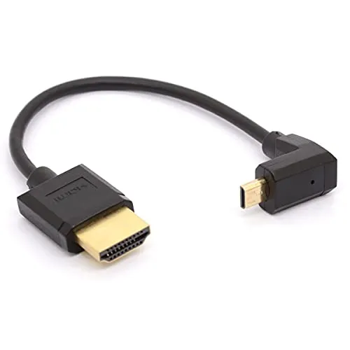 HTGuoji Abgewinkeltes Micro-HDMI-auf-HDMI-Kabel, 90 Grad Winkel, Micro-HDMI-Stecker auf HDMI-Stecker, Adapterstecker für 1080P, 4K, Ultra HD, 3D, Ethernet, 15 cm (unten)