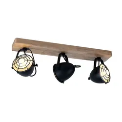 Schwarze Deckenlampe 3-flammig mit Holz und Metall