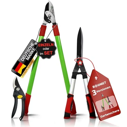 BOOMET 3-tlg. Gartenscheren Set – Astschere, Heckenschere & Gartenschere