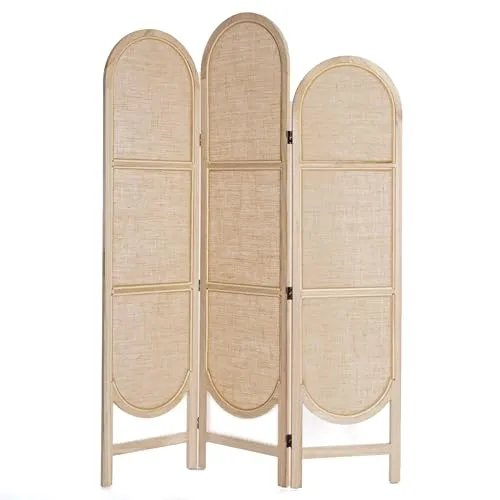 CREEDWOOD RAUMTEILER Arco | Klappbarer Paravent aus Leinen und Holz - Paravants & Raumteiler, 3-teilig, 170x120 cm, harmonische Höhen für vielseitige Nutzung, ideal als Sichtschutz oder Deko-Element.