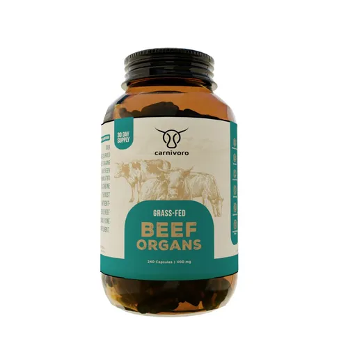 Carnivoro® Grass Fed Beef Organs 240 St - Hochwertige Nährstoffquelle - Nahrungsergänzungsmittel mit 240 Kapseln aus grasgefüttertem Rindfleisch, reich an Vitaminen und Mineralstoffen für eine optimale Gesundheit.