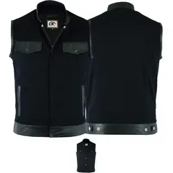 German Wear Denim Motorrad Biker Kutte Weste - Herren-Westen aus robustem Denim und Lammnappa-Leder, mit mehreren Taschen und komfortablem Polyester-Futter, ideal für Biker und lange Fahrten.