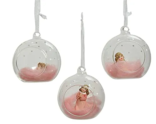 Weihnachtskugeln Glas mit Engel 8cm x 1 Stück Sortiert Feenwald Märchen transparent klar rosa