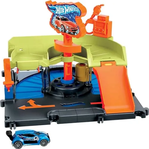Hot Wheels Downtown Car Wash Speed Clean (HDR27) - Interaktives Spielset für Kinder, inklusive Waschstation und Geschwindigkeitsrennen – fördert Kreativität und motorische Fähigkeiten!