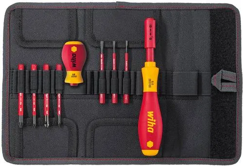 Wiha Schraubendreher und Bit Set slimVario (41233) - 10-teiliges VDE Set in robuster Falttasche, ideal für Elektroarbeiten und Sicherheit bei spannungsführenden Teilen