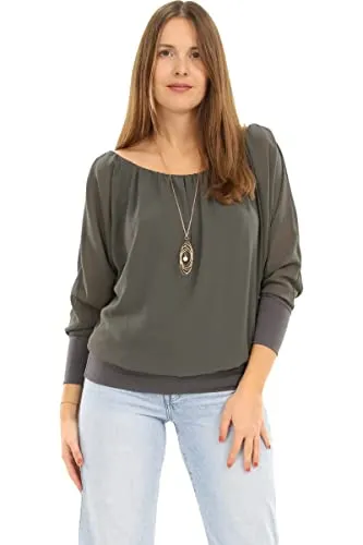 Malito Damen Bluse mit Kette, Oversize Tunika – Dunkelgrau (Größe 34-42) - Elegante Oversize Bluse mit schicker Kette und elastischen Ärmelbündchen. Bequem in Einheitsgröße für viele Anlässe – vom Büro bis zum Ausgehen. Aus hochwertigem Stoff für angenehmen Tragekomfort.
