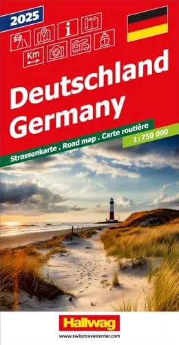 Hallwag Strassenkarte Deutschland 2025 1:750.000: Inkl. Transitpläne, Ortsverzeichnis und Reiseinformationen