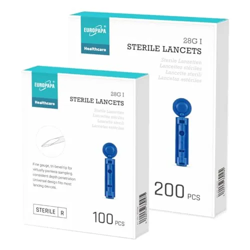 EUROPAPA® Lanzetten, Steril Einweglanzette, Blutlanzetten, Sicherheitslanzetten für Blutentnahme Blutzuckermessung Kapillare, Diabetic, 300 STK, EUROPAPA BG-Serie Blutzuckermessgerät Anwendbar