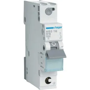 Hager Leitungsschutzschalter MBS116, Typ B, 16A, 230V/400V AC, 6kA Abschaltvermögen, 1-polig