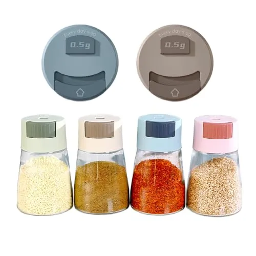 katmerio Gewürzstreuer, 4er Set Gewürzgläser Spice Jars aus Glas Gewürzdosen mit Dosierer Salz und Pfefferstreuer Präzise 0,5 g Dosierung,Buntes Set 180 ml, für Küche, Camping