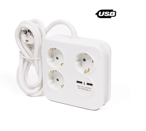 Steckdosenleiste Steckerleiste Mehrfachsteckdose Strom 3-fach 2 USB 2.4 A + 1,5m