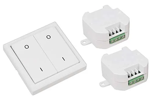 Funk-Set ET-630: 2x Funk-Empfänger ETE-230 + Wandsender EWS-20 DIW-COMFORT - Smart Home Haussteuerungen mit kabelloser Verbindung, ideal zum Ein- und Ausschalten von Lampen und Elektrogeräten im Innenbereich.
