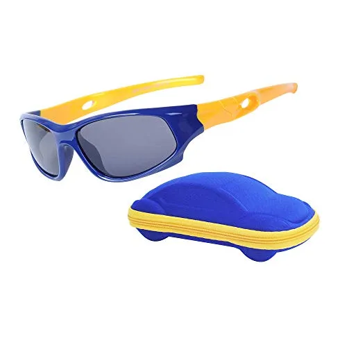 JoXiGo Sport-Sonnenbrille für Kinder, polarisiert, bruchsicher, für Jungen und Mädchen (3-12 Jahre) + Brillenbänder + Brillenetui