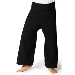 Panasiam Thai Fisherman Hose Schwarz XL - Bequeme Thai Fischerhose aus 100% Baumwolle in Schwarz, ideal für Yoga, Meditation und Freizeit. Praktische Wickeltechnik für perfekten Sitz von S bis XL, mit angenehmem Tragegefühl.