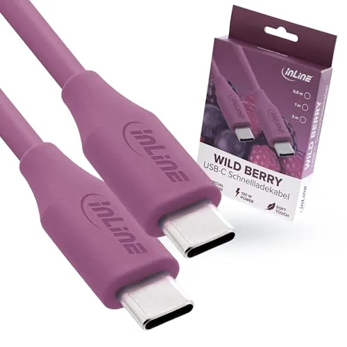 InLine Colour your Charge USB C Kabel 100W, PD Schnellladekabel, Silikon Ladekabel, flexibel, für iPhone Air 17 Pro 16 15 iPad Galaxy S23 Pixel Tablets, 0,5m, Wild Berry (lila), 35895P