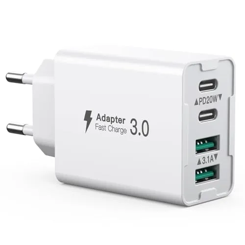 USB C Ladegerät 40W - 4 Ports Schnellladegerät - Netzteile für Handys mit 4 Ports, unterstützt schnelles Laden bis zu 3X schneller als 5W-Ladegeräte, ideal für gleichzeitiges Laden mehrerer Geräte.