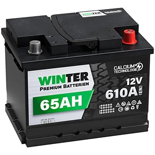 WINTER Premium Autobatterie 12V 65Ah 610A/EN Batterie statt 55Ah 56Ah 60Ah 61Ah 62Ah 63Ah 64Ah