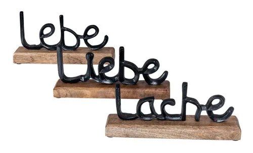 Levandeo® Deko-Schriftzug 3er Set - Lebe Lache Liebe - Deko-Buchstaben für stilvolle Wohnakzente: 3 verschiedene Schriftzüge aus Metall und Mango-Holz, ideal zum Hinstellen und mit praktischen Filzgleitern für den perfekten Halt.