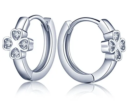 Unendlich U Elegant Vierblättriges Kleeblatt Herzen Damen Creolen 925 Sterling Silber Zirkonia Ohrringe Ohrschmuck, Silber