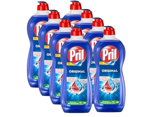 PRIL Original (8x 675 ml), Handgeschirrspülmittel mit höchster Fettlösekraft, für sauberes Geschirr auch in kaltem Wasser