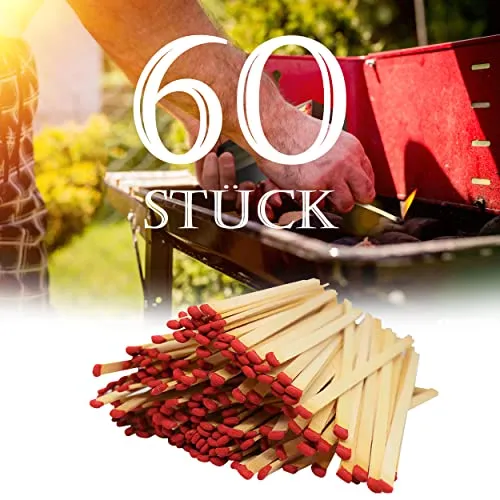 Ora-Tec 60x Extra Lange Zündhölzer Streichhölzer für sicheres Anzünden - Kaminstreichhölzer Jumbostreichhölzer Grillstreichhölzer 27cm rote Köpfe in 1 Streichholzschachtel 4x4x29cm (Rot (60 Stück))