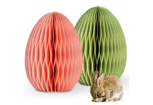 matches21 HOME & HOBBY Dekofigur Osterdeko Ostereier zum Hinstellen rosa grün Set Dekofiguren (2 St), Ø 11 x 15 cm als Frühlingsdeko aus Papier