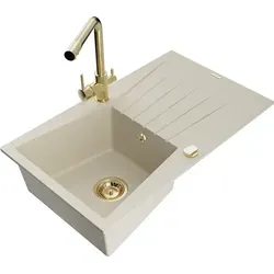 Mexen Cesar Granitspüle 1 Becken mit Abtropffläche und Mischbatterie Duero, Beige