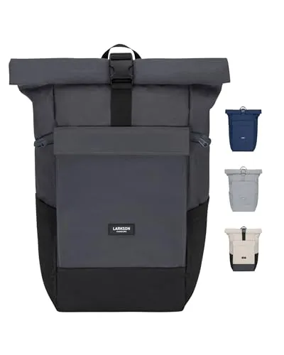 LARKSON Cityrucksack No 4 Large Rolltop - Geräumiger Rolltop Rucksack für Damen und Herren, wasserabweisend und ideal für Reisen mit gepolstertem Laptopfach und durchdachtem Design für optimale Organisation.