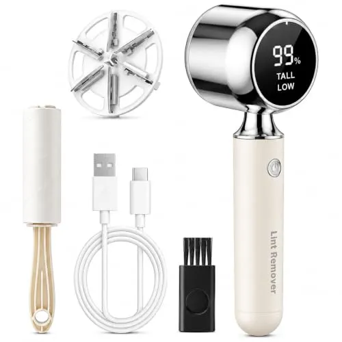 Fusselrasierer Elektrisch, Aufladbar, LED-Display, 2 Geschwindigkeiten | Lint Remover inkl. Fusselrolle, Entfernt Fusseln & Pilling von Kleidung, Pullover, Sofa & Decken