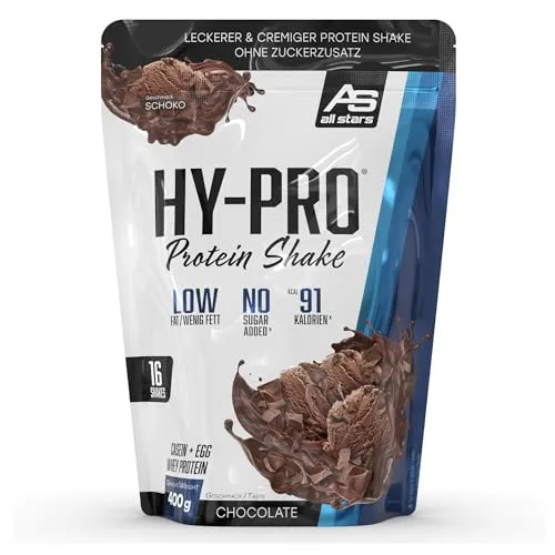ALL STARS Hy-Pro Whey Protein Pulver ohne Zucker 400g Schoko - Cremiger Shake mit 30g Eiweiß pro Portion, 4 hochwertige Proteinkomponenten