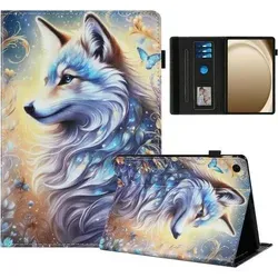 Hülle Tab A9 Plus 11 Zoll PU Leder Magnetständer Wallet Weißer Wolf