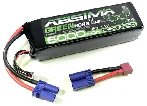 Absima LiPo Akkupack 11.1 V 6000 mAh - RC Batterien mit hoher Kapazität von 6000 mAh und 50C für optimale Leistung, ausgestattet mit EC5 Stecker und Adapter auf T-plug.