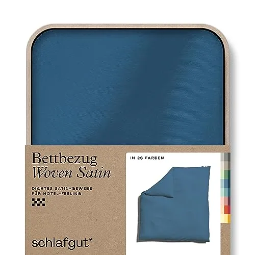 Schlafgut Bettdeckenbezug Woven Satin, Blau, 200x200 cm - Hochwertiger Bettdeckenbezug aus Woven Satin, Oeko-Tex® zertifiziert, bügelleicht und atmungsaktiv für erholsamen Schlaf. Pflegeleicht und schadstoffgeprüft, ideal für ein gesundes Schlafumfeld.