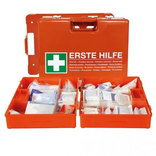 Verbandkoffer MAXI, orange, DIN 13169 inkl. Wandhalterung - Erste Hilfe Kasten MAXI mit doppeltem Inhalt nach DIN 13169, schlagfest und ideal für zentrale Aufbewahrung in Notfällen.